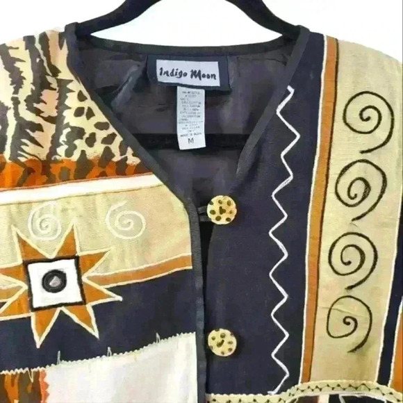 Indigo Moon Art To Wear Vtg Button Front Rayon Linen Cotton Blend Boxy Jacket. - Picture 5 of 9